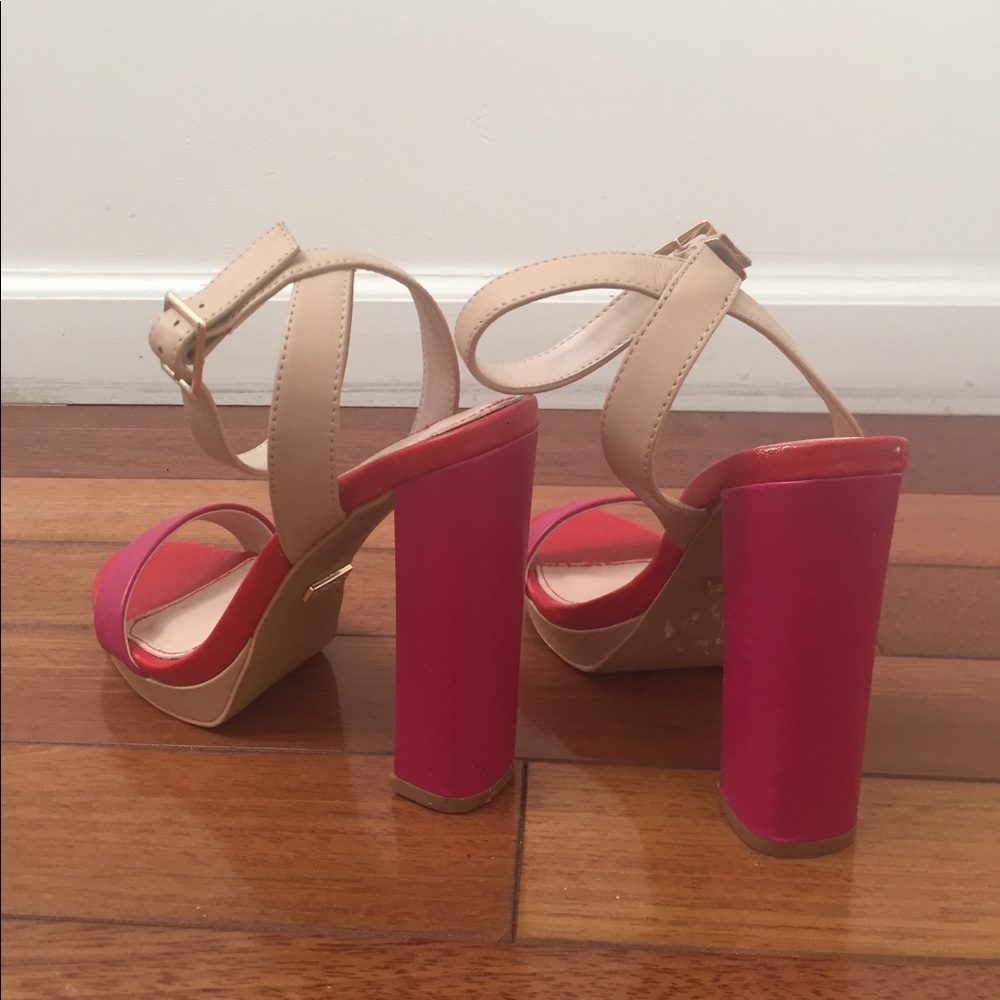 Topshop Beige, Fuchsia and Red Block Heel Sandals - Picture 6 of 8